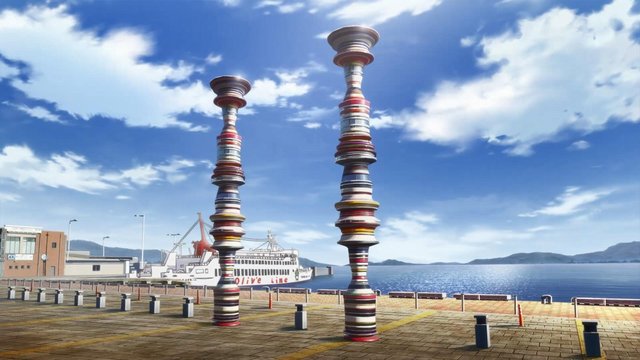 Colorful Cylindrical Sculpture at Takamatsu Port